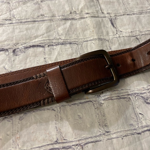 COLUMBIA CHUNKY THICK VINTAGE BROWN BELT STITCHING DETAILS MENS BELT SIZE 40 - Picture 6 of 9
